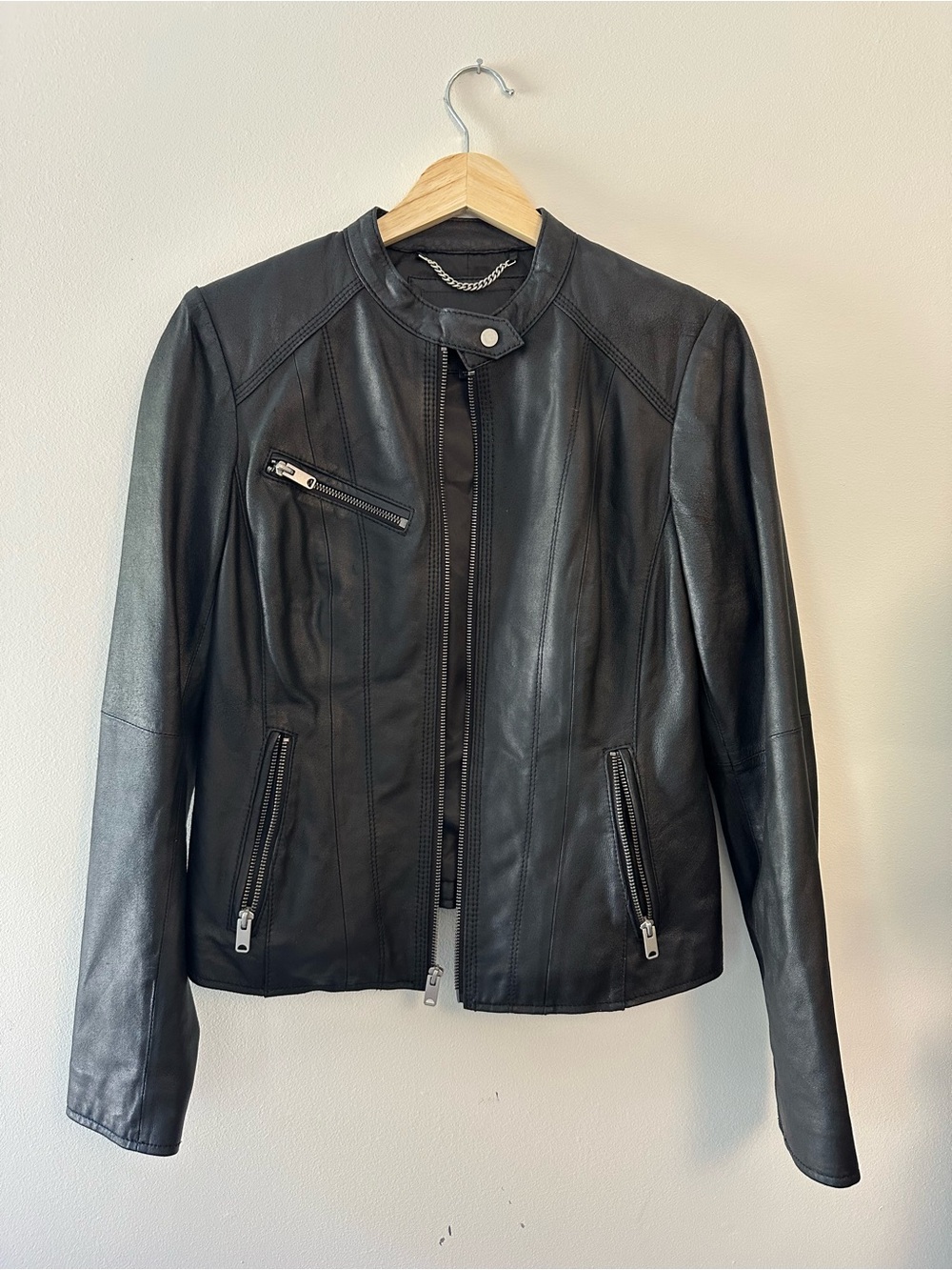 Women's Black Leather Zip-Front Moto Jacket